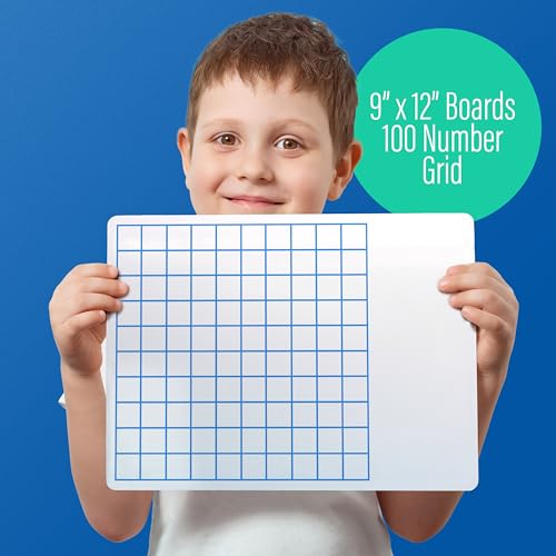 Flipside Products 9" x 12" Two Sided Dry Erase Board Hundreds Grid, Learn to Count, Counting Aid, Number Chart, Classroom and Home, Pack of 12