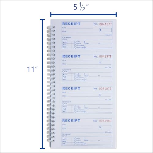 IWIZPRINT 3-Part Carbonless Money & Rent Receipt Book, 5-1/2 x 11, Spiral, 100 Sets