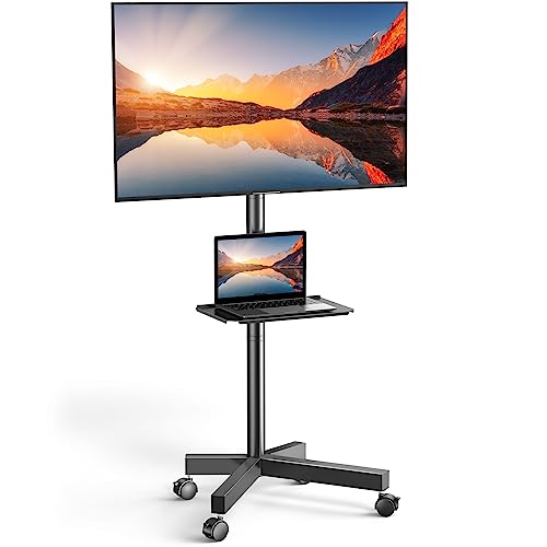PERLESMITH Black Rolling TV Cart for 23-65 Inch TVs, Height Adjustable & Tilting, Max 99 lbs