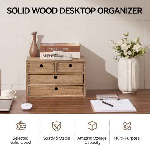 Kirigen Wood Desktop Storage Cabinet/Workspace Document Office necessity Organizer with 4 Drawers/Home,office Letter Mail Sorter with 3 levels/Hold Makeup Box (BR, 3-layer &4 drawers) Dark brown