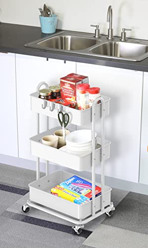 Simple Houseware White 3-Tier Heavy Duty Metal Utility Rolling Cart