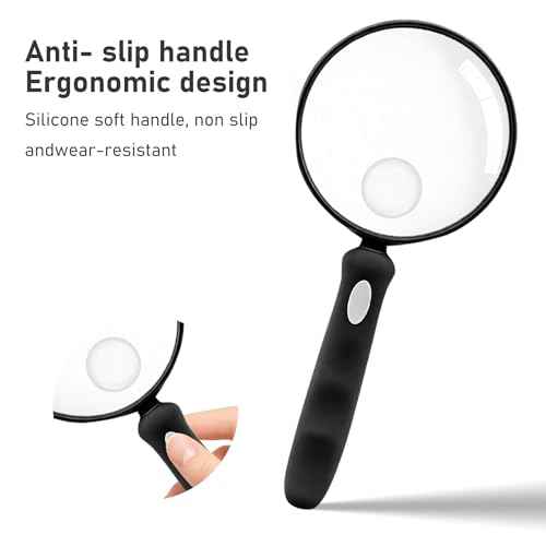 Lakei Magnifying Glass 10X 30X Handheld Reading Magnifying Glass, 75mm Shatter Resistant Lens, Non-Slip Rubber Handle, Suitable for Elderly Reading, Kids Natural Exploration and Science Hobby(Black)