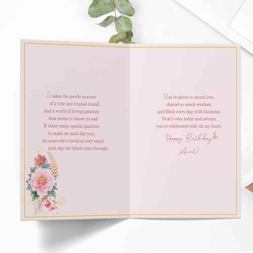 Aunt Birthday Card, Aunt Birthday Gifts, Thick Card Stock with Premium Envelope, 8x5.3 Inches, Double-Sided