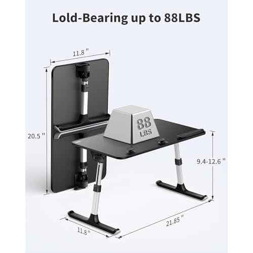SAIJI Height & Angle Adjustable Laptop Stand for Bed, Lap Desk Bed Tray Table, Light Weight Foldable Portable Laptop Table for Couch Sofa Chair Floor Desk for Adults, Kids (Black)