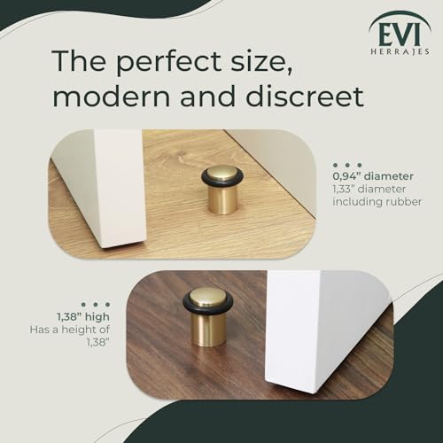 EVI Hardware | Door Stop | Threaded Base | Natural Silicone Rubber | Brass | Includes Screw + Fixing Plug | Mod. I-108 (Matt Brass - Black Rubber, 0,94x1,38¡§)
