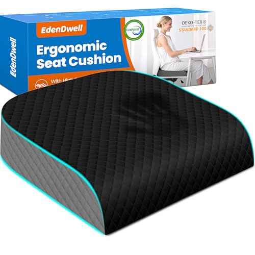 Seat Cushion, Memory Foam Chair Pad, Non-Slip Cushion for Office, Home, Car, Large Desk Chair Cushion, Washable Cover & Handle, X-Large, Black