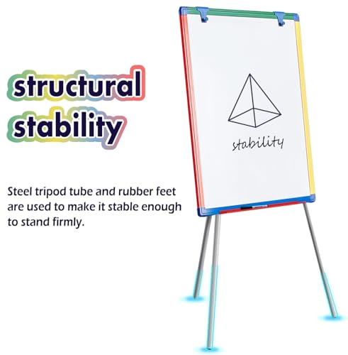 Multicolor Kids Standing Whiteboard with Adjustable Height 24x18 inch Magnetic Easel & Flipchart for Learning