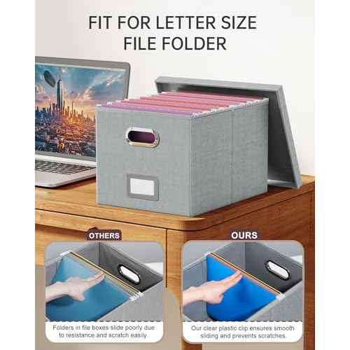 2 Pack File Storage Organizer, Filing Box, Portable File Box with Lid, Fit for Letter/Legal File Folder Storage, Document Organizer, Gray
