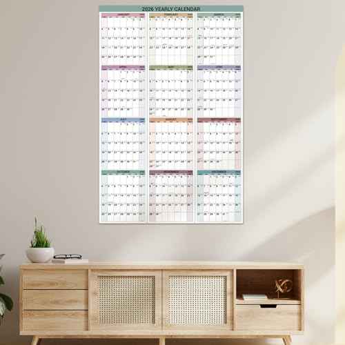 2026 Yearly Wall Calendar - Jan. 2026 to Dec.2026, Calendar 2026, 34.4" x 22.8" (Open), Yearly Wall Calendar 2026 with Round Sticks, Thick Paper, Vertical