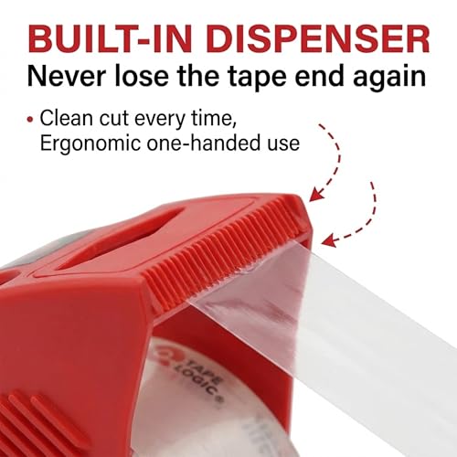 Tape Logic Heavy Duty Packing Tape with Dispenser - 2 Rolls, 2.6 Mil Clear Shipping Tape, 2 in x 25 yd, Industrial Strength