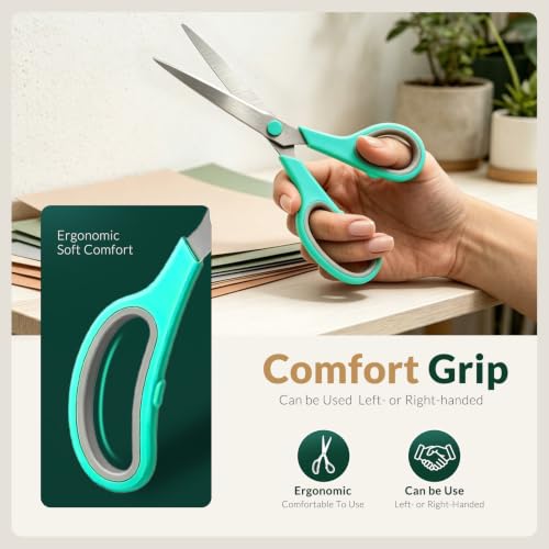 YANLIFY 8.5 Inch All-Purpose Craft Scissors 3-Pack with Soft Grip for Office, Sewing, Crafts (Green Gray, Purple Gray, Gray Orange)