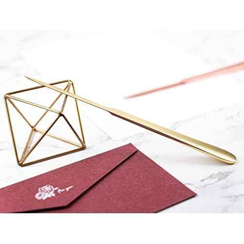 9" Golden Metal Letter Opener with Minimalist Design, Safe Double Edge Blades, Anti-Fingerprint Long Handle, Mail Opener Paper Knife Tool Envelope Opener