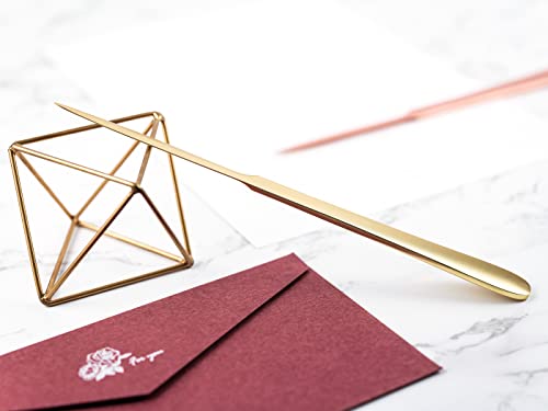 Matte Golden 9-Inch Metal Letter Opener with Double-Edge Safe Blade - Minimalist Mail & Envelope Tool - MUSROD