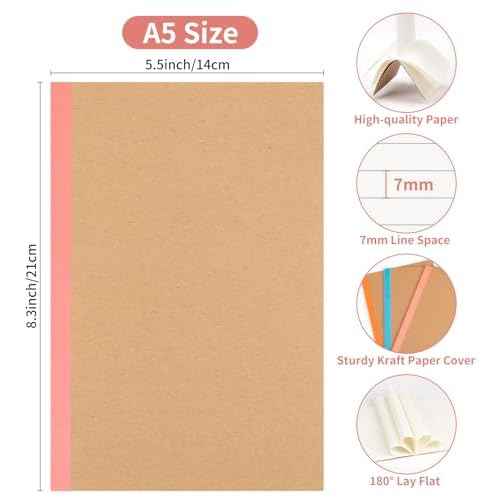 60 Pack Composition Notebook Journals Bulk, A5 Lined College Ruled Notebook, Kraft Cover with Rainbow Spines, 8.3¡±x 5.5¡±, 15 Colors 60 Pages for School Office Travel