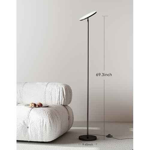 JOOFO LED Floor Lamp ? Super Bright Torchiere with Remote & Foot Switch, Stepless Dimmable Tall Standing Lamp, 69" Modern Pole Light for Corner, Living Room, Bedroom, Reading, Office