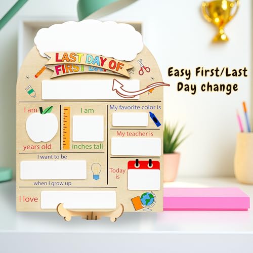 First & Last Day of School Sign for Kids | Reusable Back to School Board with Writable Name Plate & Interchangeable Labels