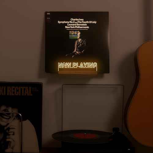 Light Up Now Playing Vinyl Record Stand Wall Mount, Record Holder Wall with Adjustable Warm White Light, Wooden Acrylic Holder for Vinyl Album Display and Storage, Gifts for Music Lovers