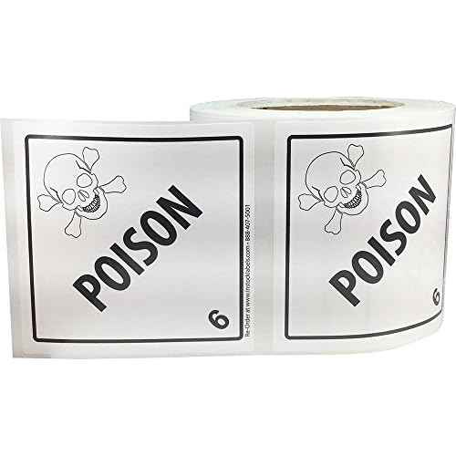 Hazard Class 6 D.O.T. Poison Labels 4x4 Inch Square 500 Adhesive Labels