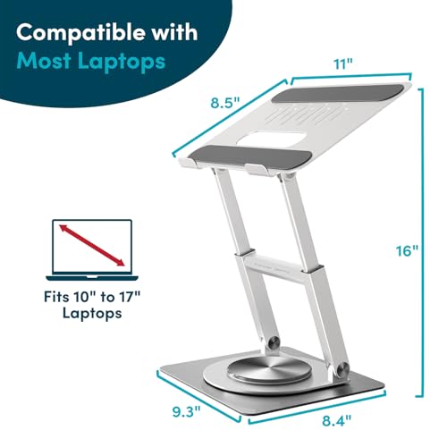 Lifelong 360 Rotating Ergonomic Laptop Stand for Desk, Laptop Riser with Swivel Base, Adjustable Computer Stand for 10-17" MacBook Pro & All Laptops- Portable Standing Desk Converter- Height 16"