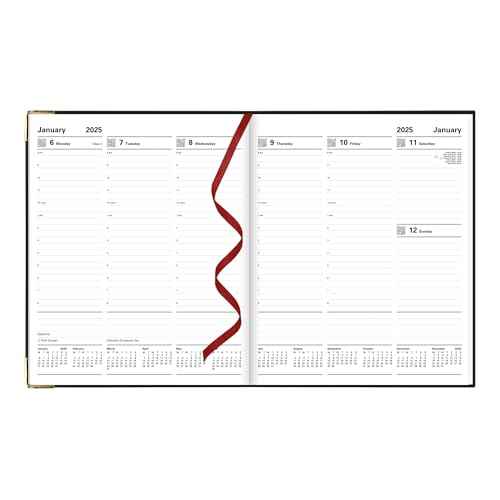 Letts of London Roma 2025 Weekly Planner, 12 Months, January to December, Italian Leather, Quarto Size, 10.25" x 8.25", English, Black (C33YIBK-25)