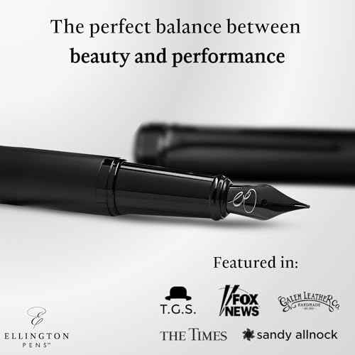 Ellington Pen Luxury Fountain Pen Set - Fountain Pens For Writing - Smooth Medium Nib - Includes Refillable Ink Converter, 3 Ink Cartridges, Gift Box - Calligraphy, Journaling, Sketching (The Stealth)