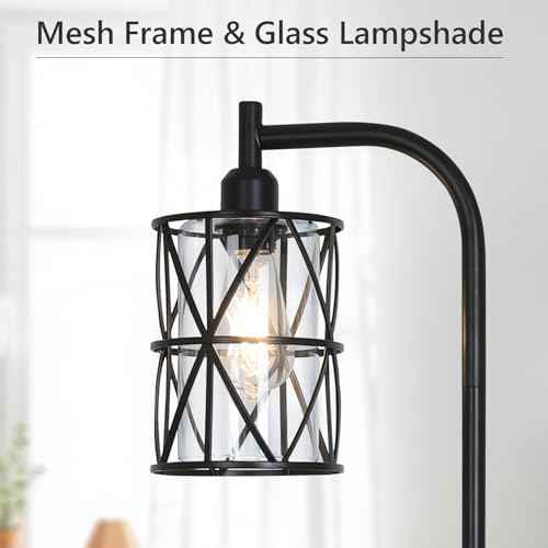 Black Floor Lamps for Living Room£¬Standing Lamp with Clear Glass Lampshade and Metal Frame£¬Industrial Tall Lamp for Bedroom£¬Modern Standing Floor Lamp for Office, Study Room Corner£¨LED Bulb Included£©
