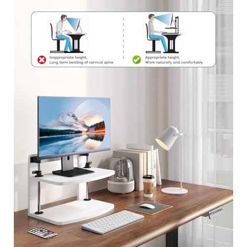Computer Monitor Stand Riser for Reduced Neck Strain, Adjustable Height Desk Shelf Organizer Monitor Riser Stand for PC Monitor - Not for Laptop - Withe - Wood Grain, MR01-M