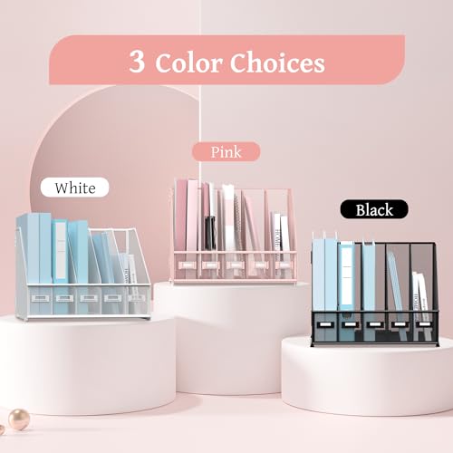 Pink Metal Desk Organizer with 5 Vertical Compartments - Small