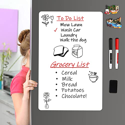 Magnetic Dry Erase Whiteboard Sheet 20x13 Inches - ANLIOTE White Fridge Whiteboard with Markers & Eraser