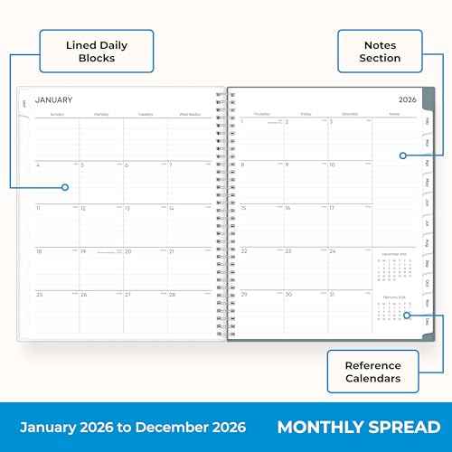 Blue Sky 2026 Weekly and Monthly Planner Calendar, January 2026 - December 2026, 8.5" x 11", Flexible Frosted Cover, Laminated Tabs, Durable Twin Wire Binding, Storage Pocket, Amitza