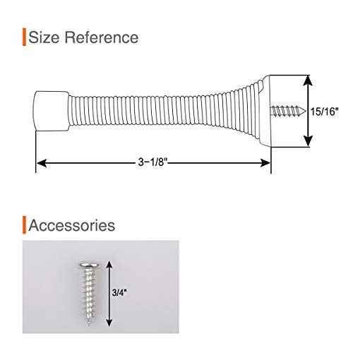 2 Pack Spring Door Stopper Brushed Satin Nickel- 3-1/4" Flexible Spring Door Stops with White Rubber Bumper Tips