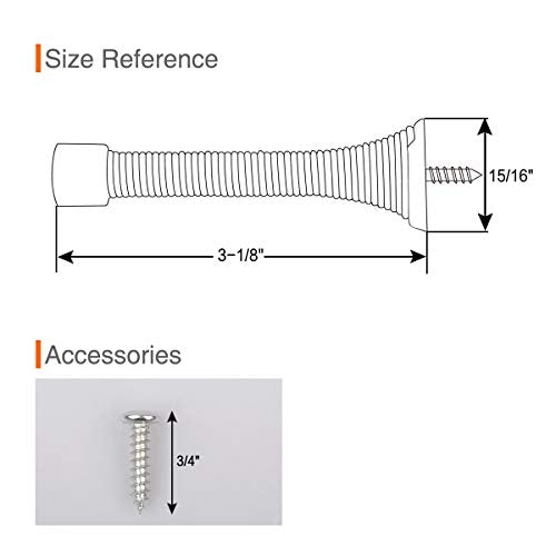 KOVOSCH 2 Pack Satin Nickel Spring Door Stops - 3-1/4" Wall Protectors with Rubber Tips