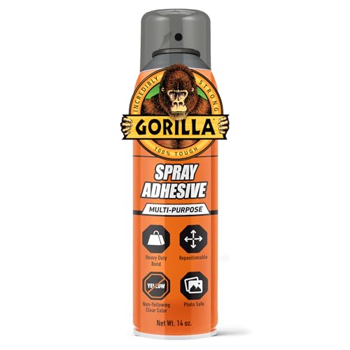 Gorilla Heavy Duty Spray Adhesive 14 Oz - Multi-Purpose Repositionable Clear Glue