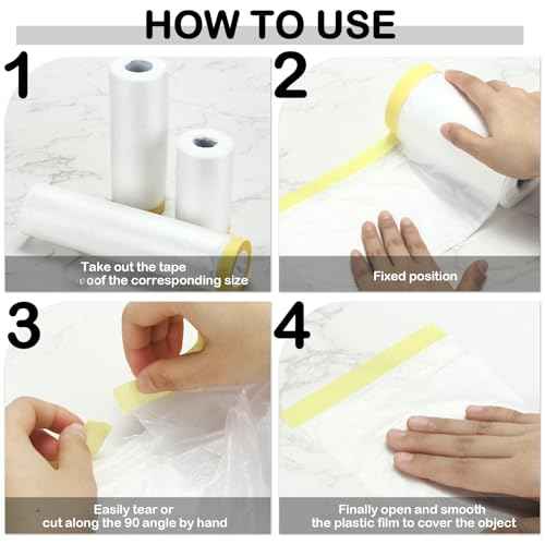 Fainne 12 Rolls Assorted Plastic Sheeting Pre Taped Masking Film Clear Masking Paper for Automotive Painting Covering Painting Supplies, 3 Multi Sizes x 66 Feet/roll