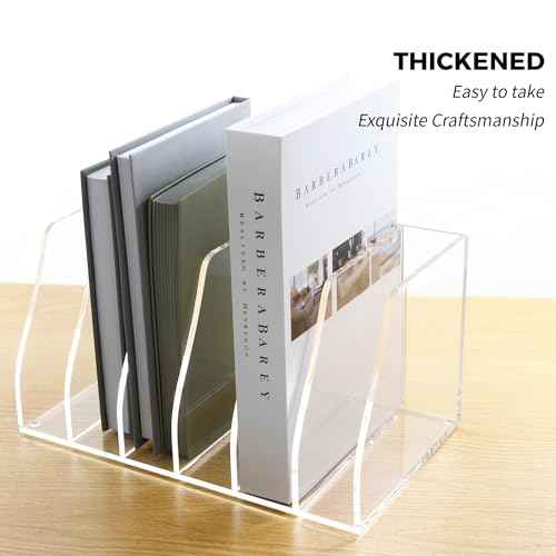 Acrylic Magazine File Holder, 6 Vertical Compartments Desk Document Sorter Organizer, Clear Folder Rack Binder for Office/Home/Classroom, for Documents, Tablet, Magazines, Books & Accessories