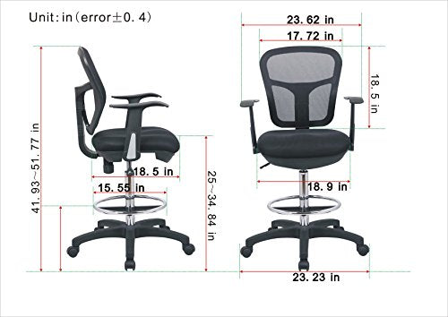 Office Factor Black Drafting Chair with Arms – Ergonomic Executive Desk Chair, 350 lb Capacity