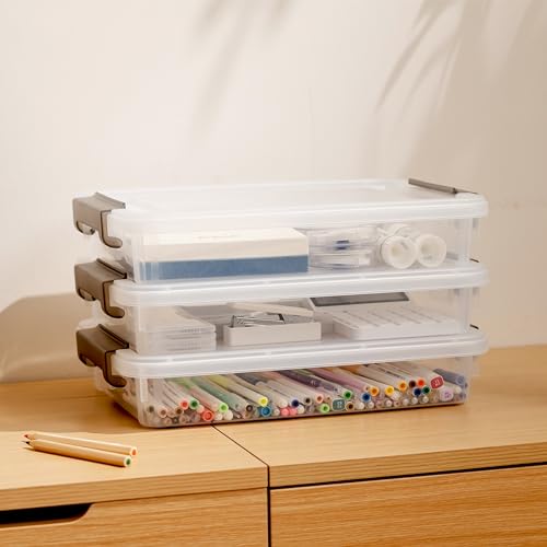 Citylife 3 PCS Plastic Storage Bins with Latching Lids Portable Project Case Clear File Box Stackable Storage Containers for Organizing A4 Paper, Photo, Document, Scrapbook