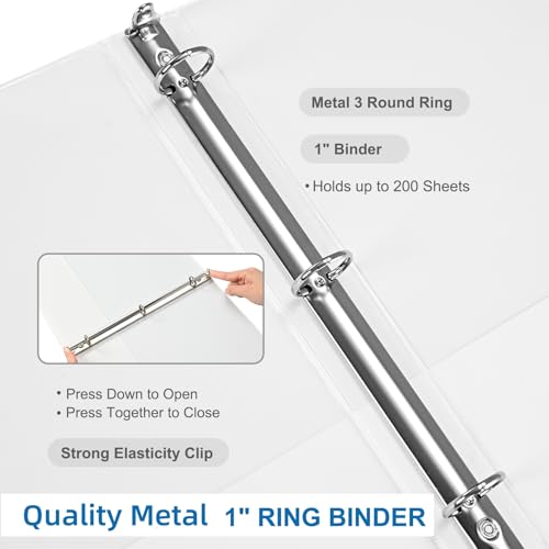 1 inch 3-Ring Binder, 1" Round Ring Binders with 2 Inside Pockets, View Basic 1 in Binders, Clear View Cover 1-inch-Binder Holds 8.5'' x 11''Paper for Office/Home/Back to School£¨Pack of 12, White