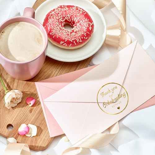 Anwyll 500Pcs Thank You Stickers - 1.5Inch Gold Foil Thank You Stickers Thank You for Celebrating with Us Sticker Roll Self Adhesive Clear Wedding Thank You Favor Label Sticker for Envelope Seal Card