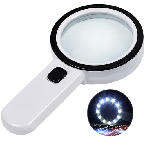 Nazano Magnifying Glass 10X with 12 LED Lights - White Senior Reading Aid