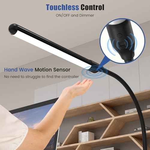MYPLUS LED Desk Lamp with Hand Wave Sensor, 5 Color Temperatures 2700K-6500K, Touchless Dimming, 360¡Æ Adjustable Gooseneck, Clamp Table Lamp, 110V