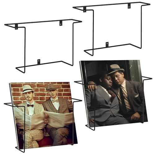 4 Pcs Vinyl Record Shelf Wall Mount,12 Inch Metal Wire Wall Mounted Vinyl Record Storage, floating Shelve, suitable for Bedroom, Living Room (Black)