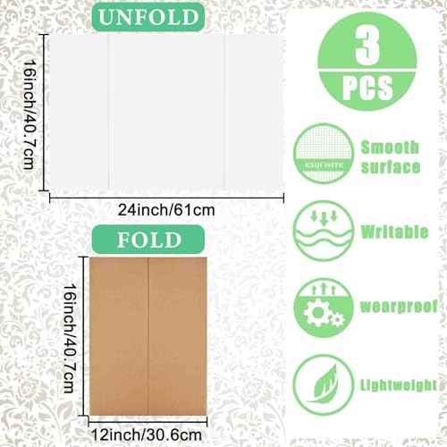 Trifold Poster Board, 24" x 16", 3-Pack, White Corrugated Project Boards for Science Fairs, School Projects, Event Displays, and Business Presentations