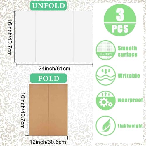 3 Pack Medium Trifold Poster Board, 24 x 16inches Poster Board with Double Sided Tapes and Cardboard, Corrugated Presentation,Science Fair Display Boards for School Project, Science Fair, Business