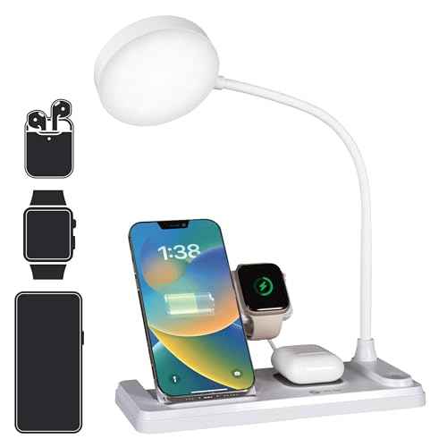 OttLite LED Desk Lamp with Charging Station, Multi-Device Desk Lamp with Wireless Charger, Book Light, Table Lamp Reading Light, Work Light, Desk Lights for Home Office or Bedside