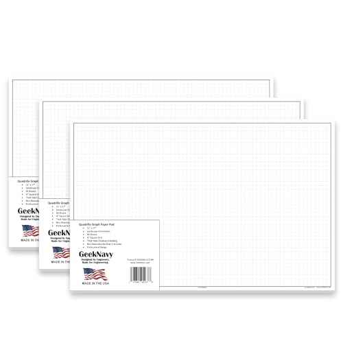 GeekNavy 11" x 17" Quadrille Graph Paper 50 Sheets Landscape - 0.25" 4x4 Square Grid, Blueprint, High Brightness, Border-Outlined, Large Drafting (3-Pack)