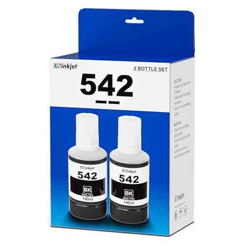 542 Black Ink Refill Bottles Compatible for Eco tank ET-5150 ET-5170 ET-5180 ET-5800 ET-5850 ET-5880 ET-16600 ET-16650, 542 Ink Ultra-high Capacity Bottle Black for Workforce ST-C5000 ST-C5500, 2BK