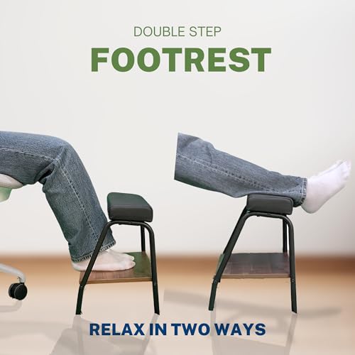 Double Step Footrest Under Desk Versatile Foot Stool Ottoman for Comfortable Desk Work Office Life (Black)