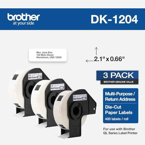Brother Genuine DK-12043PK Multipurpose Paper Label Roll, Die-Cut Paper Labels, Engineered for Excellence, 400 Labels Per Roll, (3) Rolls per Box (DK12043PK)