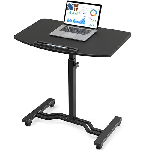 SHW 25" to 41" Height Adjustable Rolling Laptop Desk with Tilting Desktop for Home Office and Sofa Beside, Black